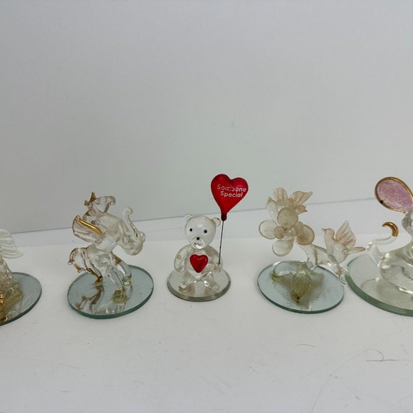 GLASS ART Mini Blown Angle Horse Bear Mouse Flower with Mirror & Mini figurines - Picture 1 of 4